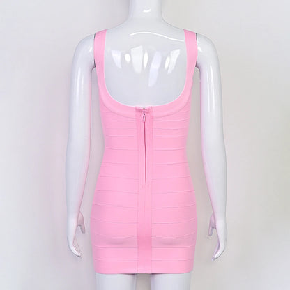 BEAUKEY New Trendy Pink Ginger Bandage Mini Party Dress Women Quality Sexy Bustier Backless Bodycon Dress Club Birthday Dress