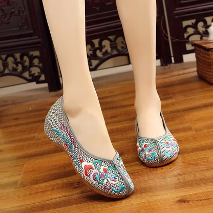 Fashion Ethnic Chinese Style Women Shoes Hanfu Single Canvas Zapatos Elegant Casual Vintage Woman Embroidered Cloth Shoes