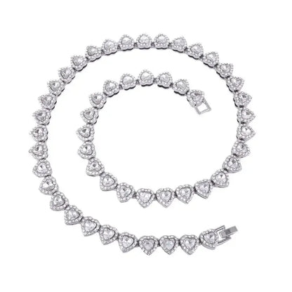 45CM New Hip Hop Tennis Chain Bracelet Necklace Shiny Heart Rhinestone CZ Fashion Rock Party Jewelry