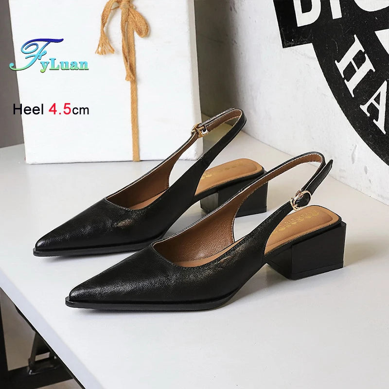 New Product Medium Heel Women Single Shoes Pointed Toe Shallow Mouth Ladies Pumps Coarse Heels Comfortable Work High Heels Shoes