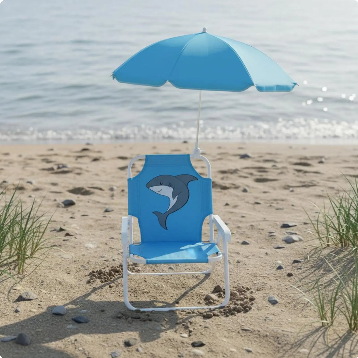 Children's Portable Chair with Sun Shade Lightweight Kids Beach Chair with Umbrella Water Resistant Cartoon Creature Print