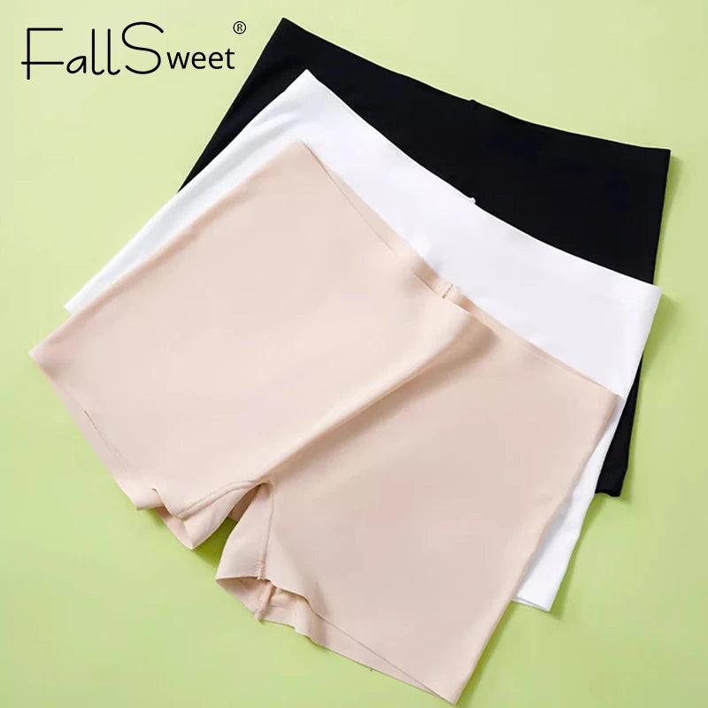 FallSweet 3PCS Seamless Ice Silk Boxers for Women Safety Panties Underwear Plus Size Underpants Soft Invisible Boyshorts M/L/XL