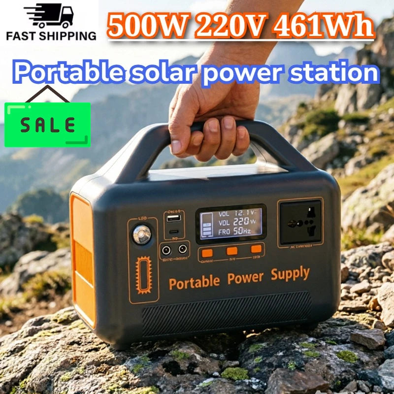 New 500W Portable Power Station Solar Generator 461Wh LiFePo4 Battery 220V Energy Power Plant for Camping RV Emergency Travel