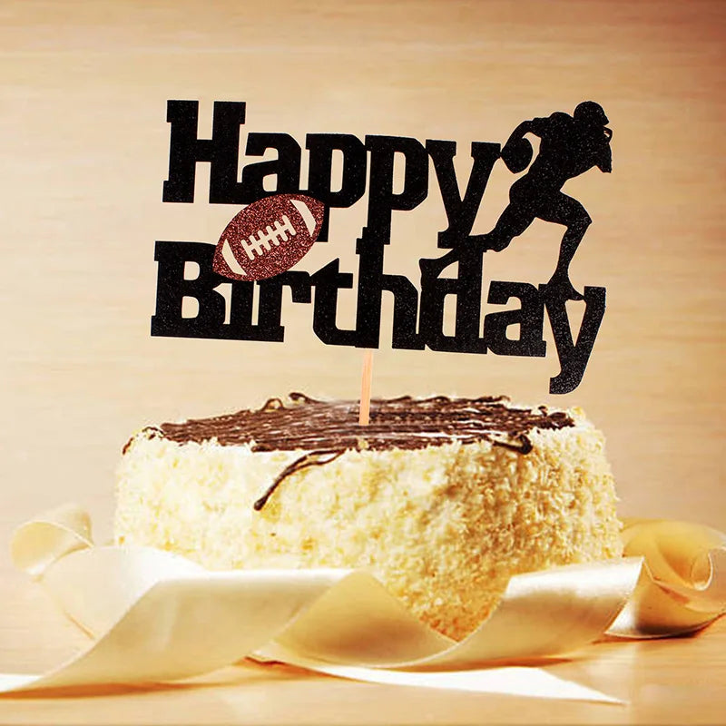 Football Cake Topper Boy Girl Soccer Happy Birthday Cupcake Toppers Party Dessert Wedding Decoration Baby Shower Baking Supplies
