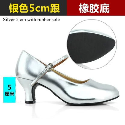 Women Patent Leather Shiny Closed Toe Salsa Shoes Black Gold Silver Red Ballroom Tango Latin Dance Shoes for Woman 5cm/7cm Heels