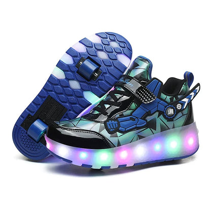 Children Roller Skates Shoes Boy Girl with 4 Wheels Kid Student LED Light Sneaker Running Adult Casual Sport Walking Shoes 27-40