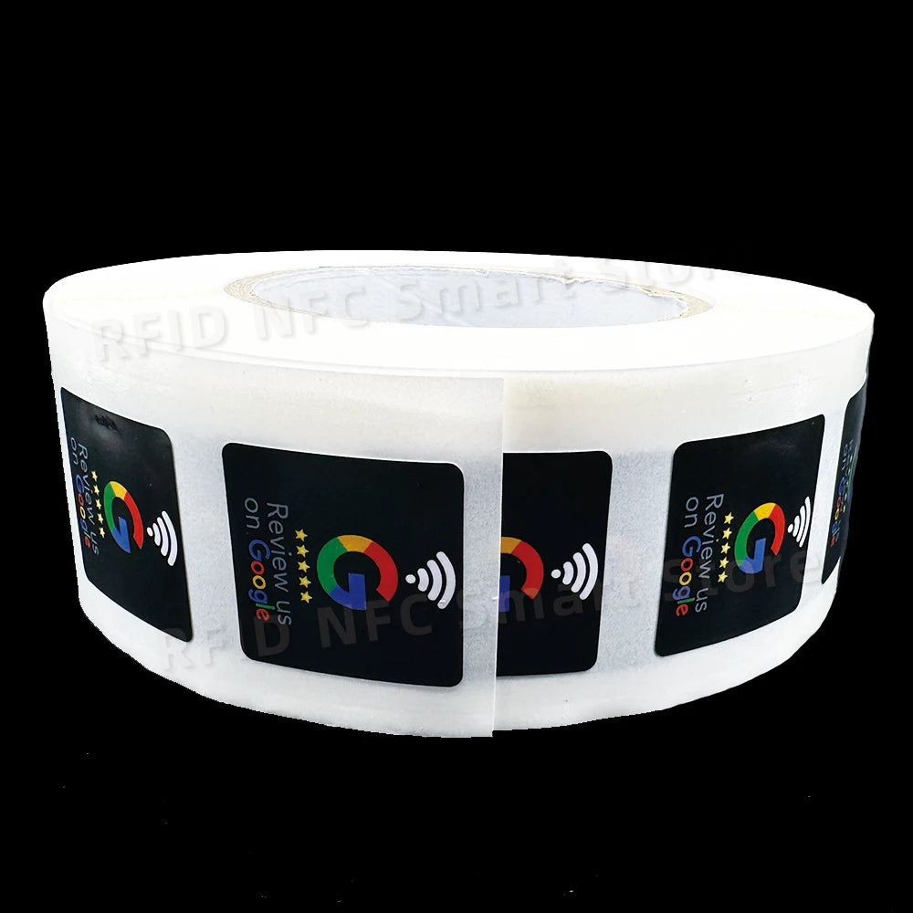 NFC215 Google Review Stickers 504Bytes 30mm Waterproof NFC Review Sticker Review Us on Google Sticker 13.56MHz NFC Tags Stickers