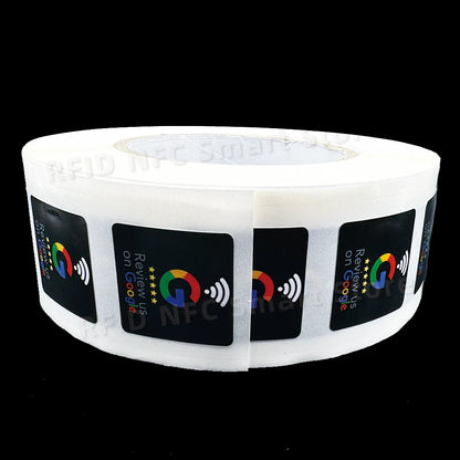 NFC215 Google Review Stickers 504Bytes 30mm Waterproof NFC Review Sticker Review Us on Google Sticker 13.56MHz NFC Tags Stickers