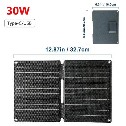 60W Foldable Solar Panel 3-Fold USB Type-C Folding Bag Power Charger For Phone Outdoor Hiking Camping Mobile Power Supplies