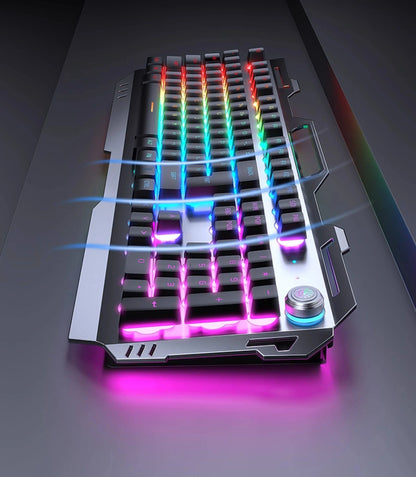Qianxingzhe Wireless Keyboard Mouse Set Mechanical Feel Rechargeable Rgb Backlit Wrist Rest Multifunctional Knob Gaming For Pc