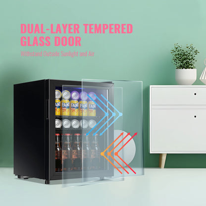 2.6 Cu.Ft Beverage Refrigerator Cooler, 100 Can Mini Fridge, Black | 32°F to 50°F, Compressor Cooling, Glass Door, 40 dB, Adjustable Temperature Control, 2 Shelves, Energy Efficient
