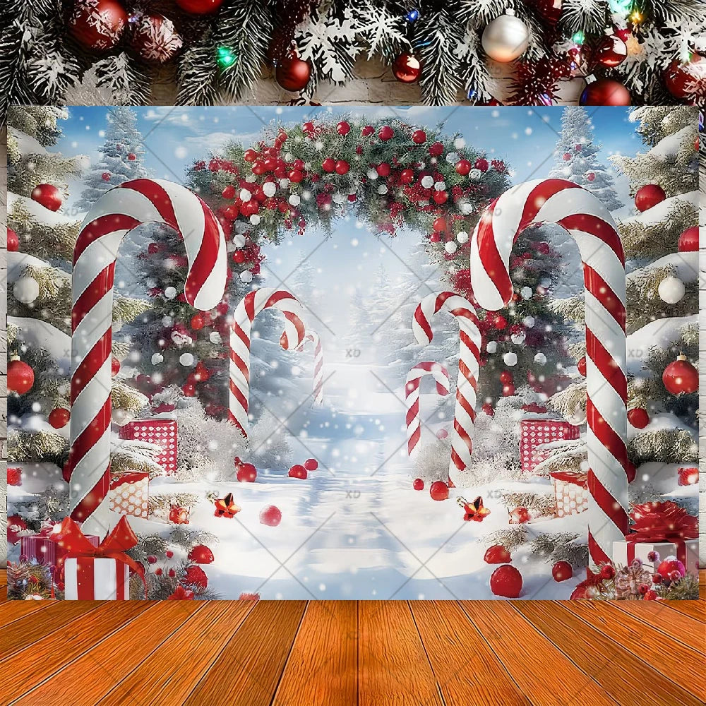 Winter Christmas Candy Vine Arch Theme Banner Background, Children's Birthday Party, Home Decoration Photography Backdrop Cloth