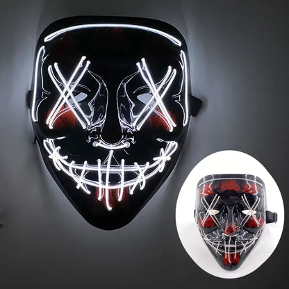 Wireless LED Neon Purge Mask & Fiber Optic Gloves, Scary Glow In Dark Mask for Halloween Carnival Cosplay Bar Birthday Party