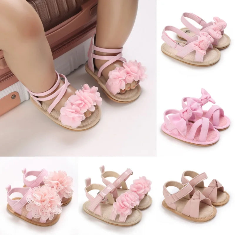 Summer 2026 Western Style Baby Korean Version Flower Princess Shoes Pink Open Toed Baby Girl Sandals