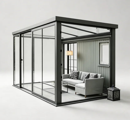 Modern Windproof Aluminum Sunroom Full Thermally Insulated Glass Outdoor Garden Room Weatherproof Greenhouse Cabin