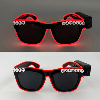 Wireless Luminous Just Married Glasses Glow in the Dark Glasses LED Light Up Glasses for Wedding Bride to Be Party Props