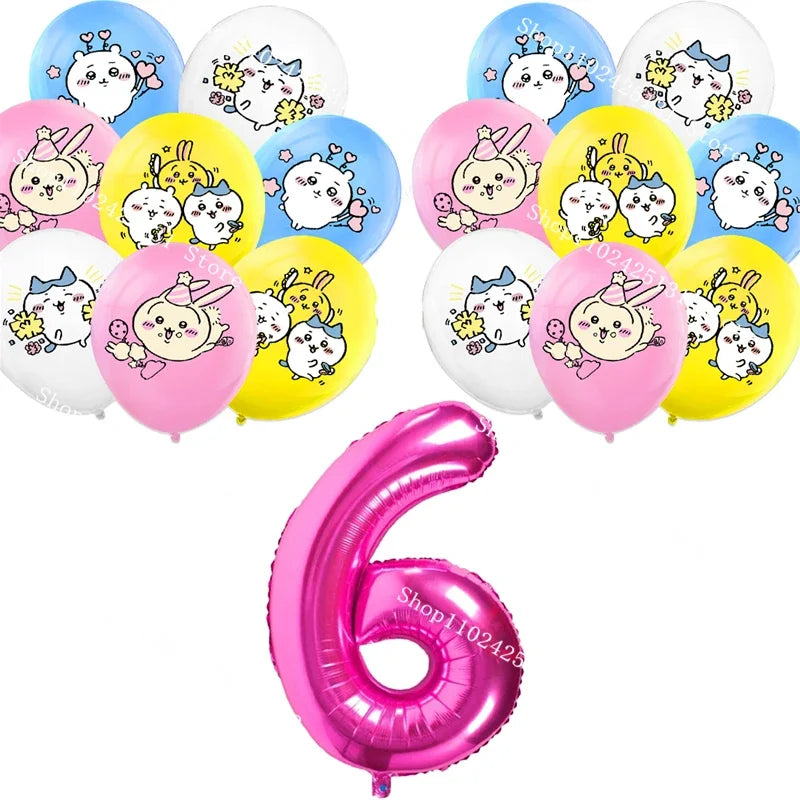 Chiikawa kawaii Happy Birthday Party Decorations Cute plate Banner Cake Topper Flag Balloons Disposable tableware Decorations