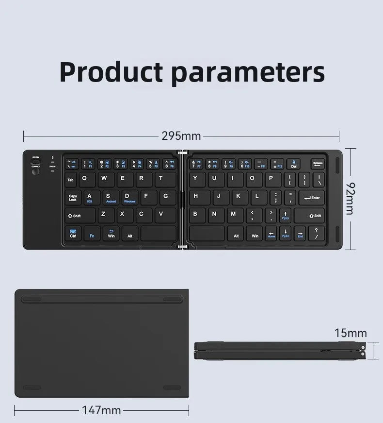 MINGCVIL Mini Foldable Wireless Keyboard Slim Portable Bluetooth Keyboard Rechargeable Folding Keyboard for IOS Windows Android