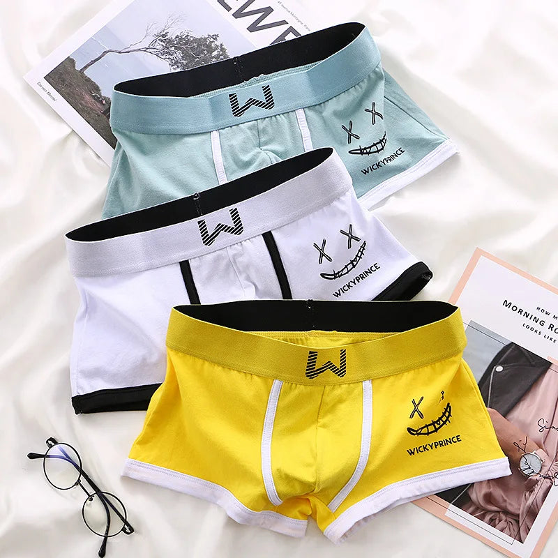 1/3/4 Pcs Mens Underwear Cotton Men Boxer Panties U-convex Man Breathable Underpants Sexy Comfort Male Boy Smiling Face Boxers