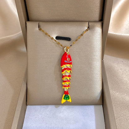 18K Gold Plated Stainless Steel Fish Pendant Necklace for Women