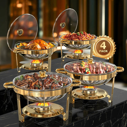 2/4 Pack Chafing Dishes for Buffet 5QT Round Stainless Steel Chafing Dish Set for Home Parties, Christmas Buffet Warmer Set