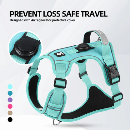 Dog Harness With AirTag Holder No Pull Reflective Lightweight Waterproof Vest For Small Medium Dogs Anti Lost Pet Accessory