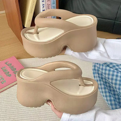 Women's Clip Toe Wedge Flip Flops 2026 Summer Chunky Platform Beach Sandals Woman Thick Sole High Heeled Eva Slippers Slides