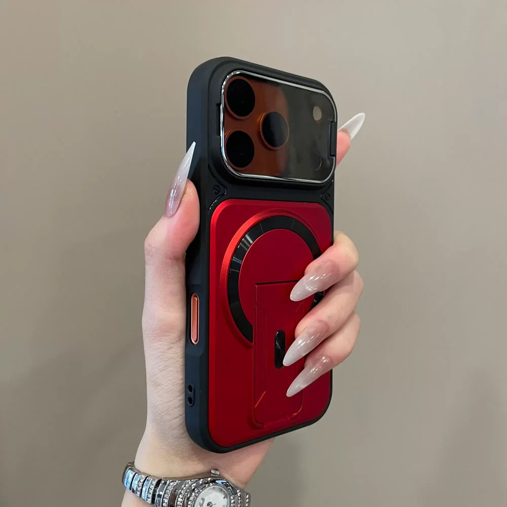 Matte Armor Fold Stand Magnetic Case for iPhone 17 16 15 14 Plus 13 12 11 Pro Max For Magsafe Camera Holder Lens Protect Cover
