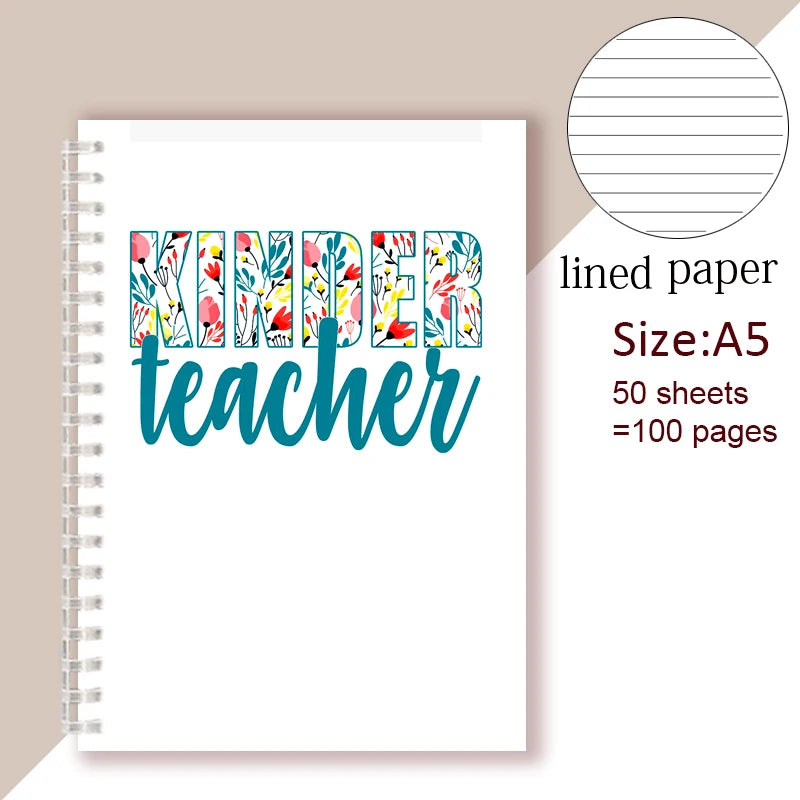 A5 Spiral Notebook - Teach Love Inspire - Rainbow Note Book Writing Pad Journal Teacher Life Day Gift Appreciation Floral Design