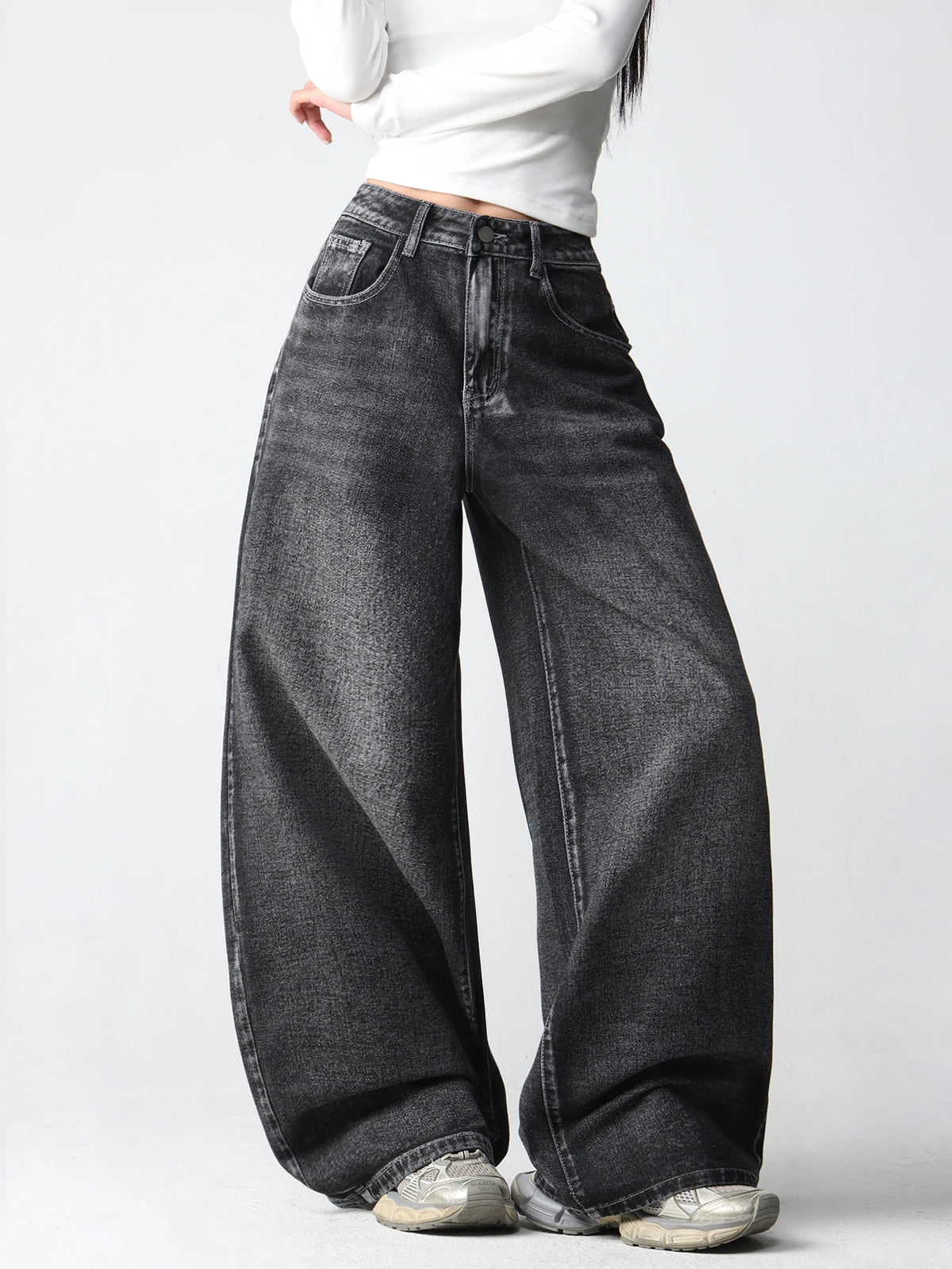 1 Pc American Retro Creative Wing Embroidered Women's High-Waisted Jeans, Fashionable And Versatile Slimming Wide-Leg Trousers