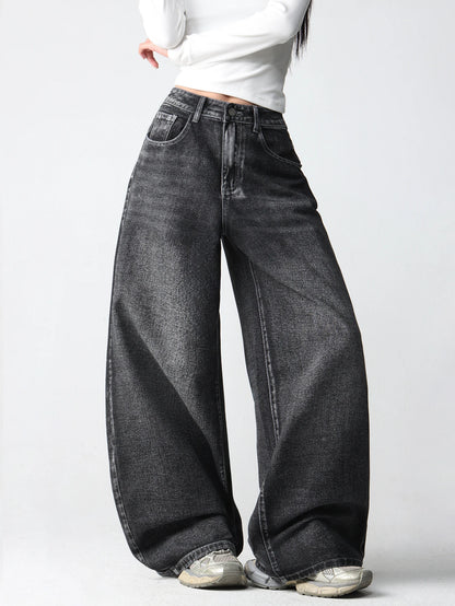 1 Pc American Retro Creative Wing Embroidered Women's High-Waisted Jeans, Fashionable And Versatile Slimming Wide-Leg Trousers