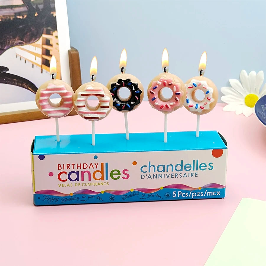 5PCS Cartoon cake candles hot selling donuts happy birthday children's party decorations romantic Valentine's Day gifts
