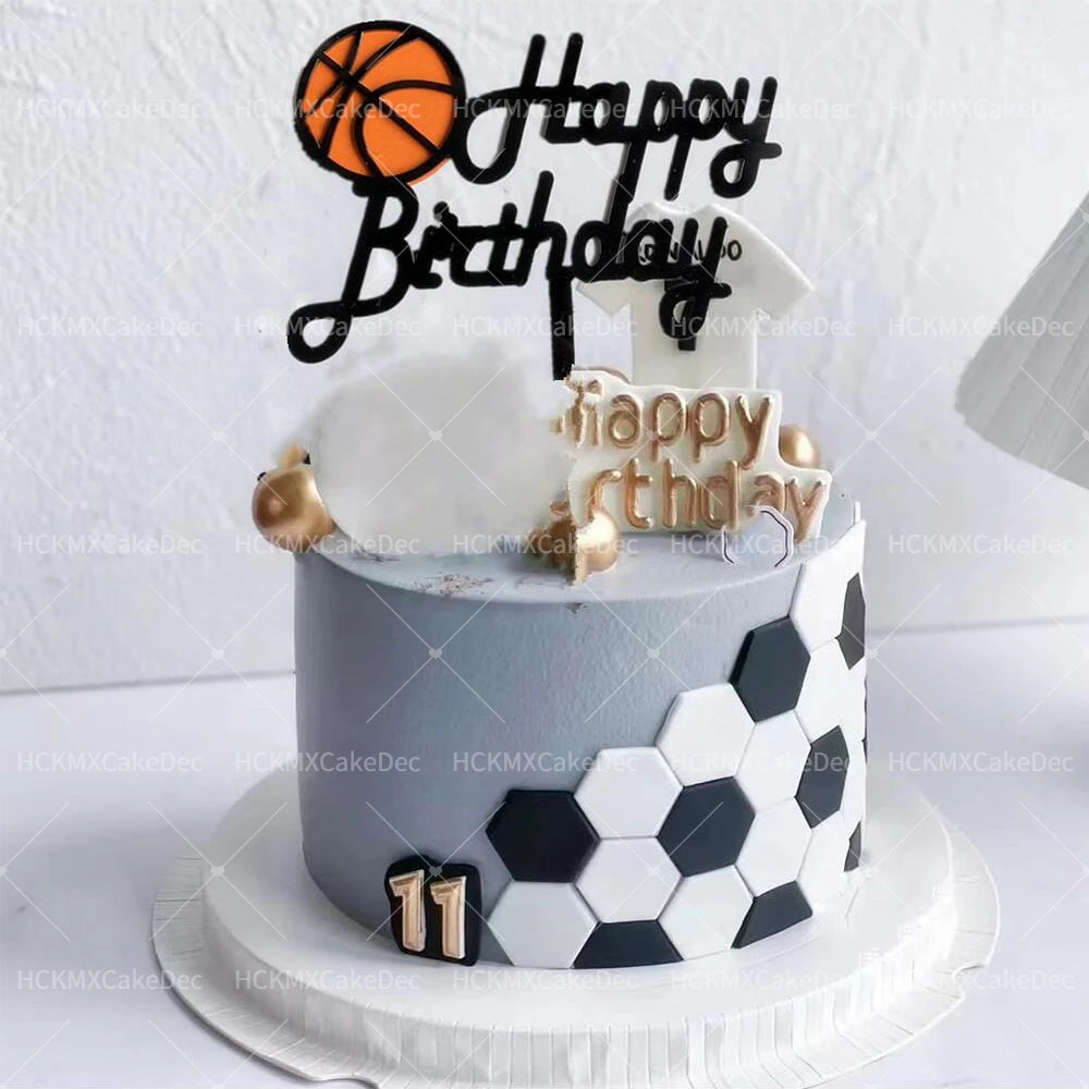 Soccer Themed Happy Birthday Cake Topper Set Acrylic Football Goal Soccer Ball Cake for Birthday Sports Party Decor Supplies