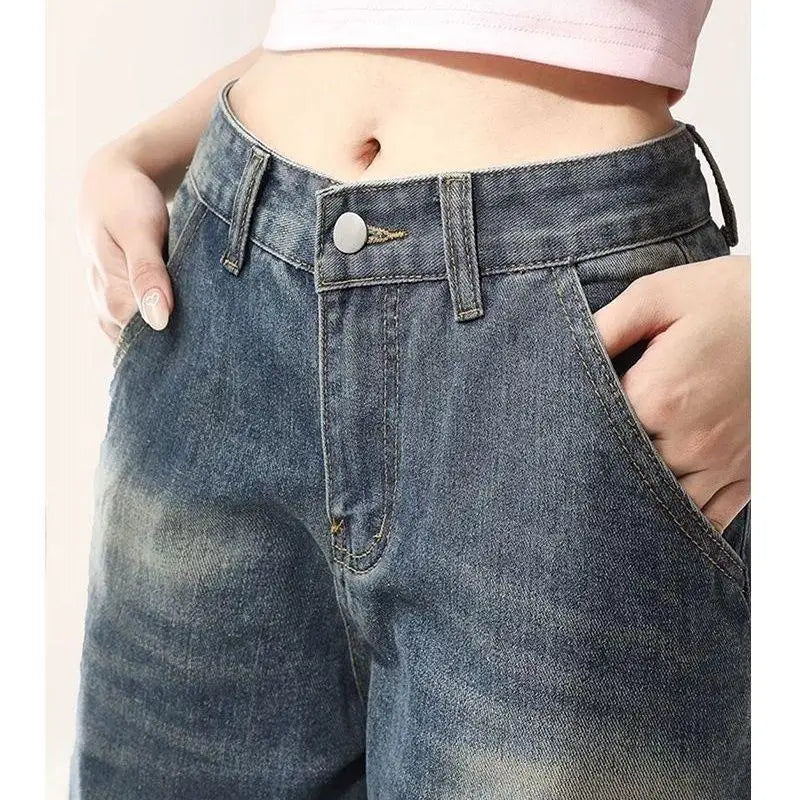Hello Kitty Cartoon Jeans Kuromi Long Pants Anime Autumn Loose Waisted Trousers Cute Printing Retro Thin Wide Leg Pants Girls