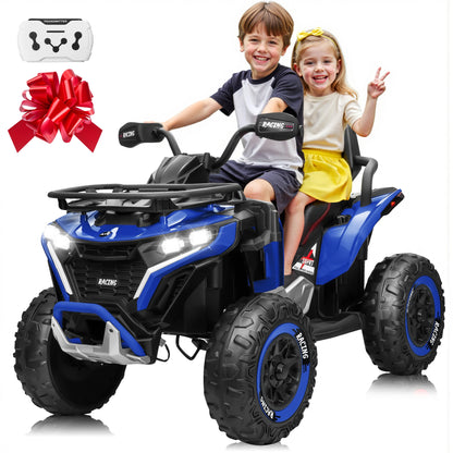 24V Ride on Car, Kids ATV XL Four Wheeler W/EVA Tires, 19-Inch Leather 2 Seater, 800W Motors, Remote Control, Knee Pads, Flower, 24 Volt Ride on Toys Quad for Big Kids