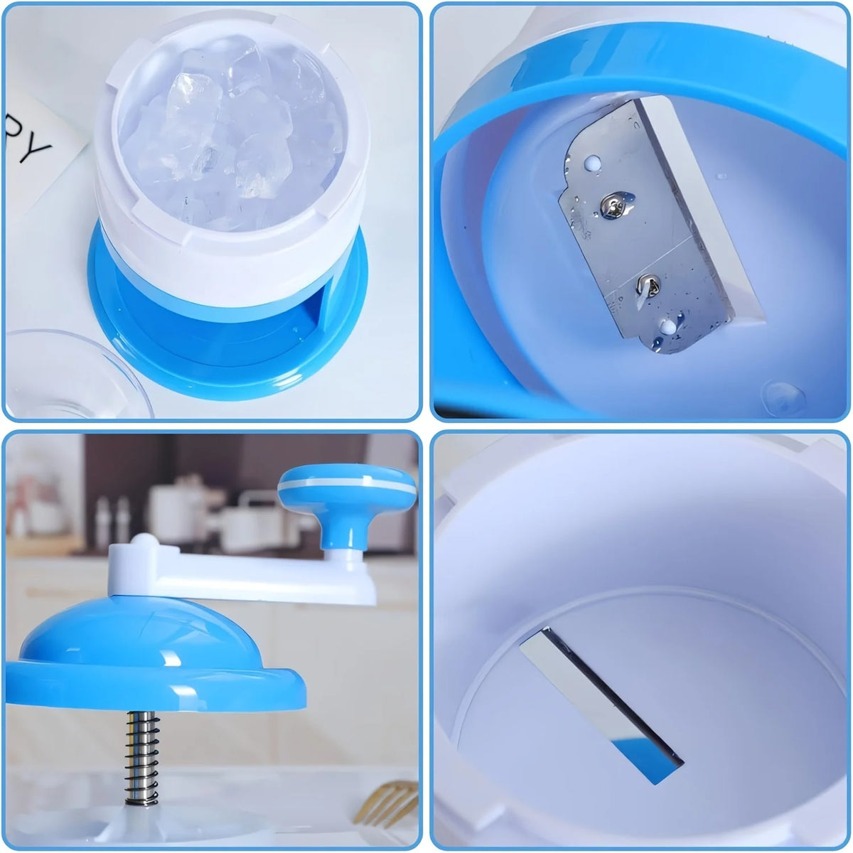 Hand Crank Ice Shaver & Snow Cone Crusher | Premium ABS Slushy Maker with Ice Mold Bundle Option | Pink & Blue | Home & Party Use