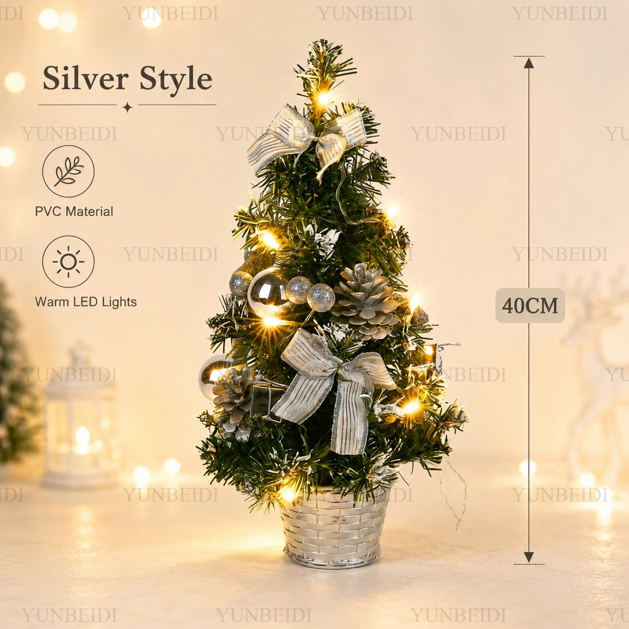 40CM Christmas Tree with LED Lights Mini Artificial Christmas Tree Home Desktop Decoration Christmas Decoration New Year Gift