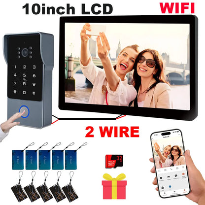 Tuya Wifi Smart Home Video Door Phone Video intercom 1080P 10inch Touch Monitor 2-Wires Doorbell Door Camera Security System