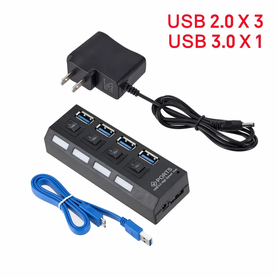 Mini USB HUB 3.0 Super Speed 5Gbps usb3.0 4 Ports HUB Portable Micro USB 3.0 HUB Splitter With External Power Adapter For PC Acc