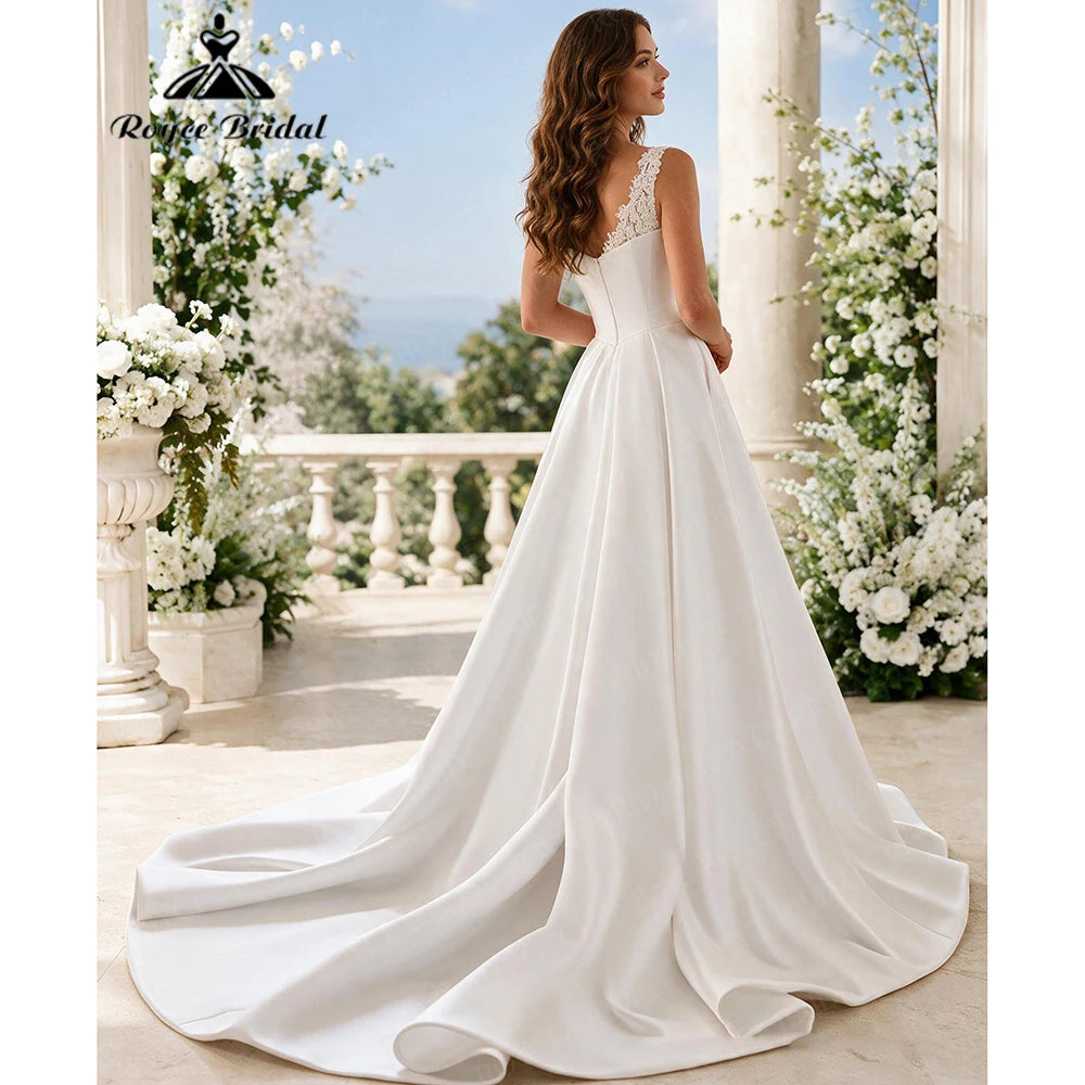 Roycebridal Elegant Sweetheart Lace A Line Wedding Dresses 2027 Flowers Lace Satin Beach Bridal Gown Customized vestido de novia