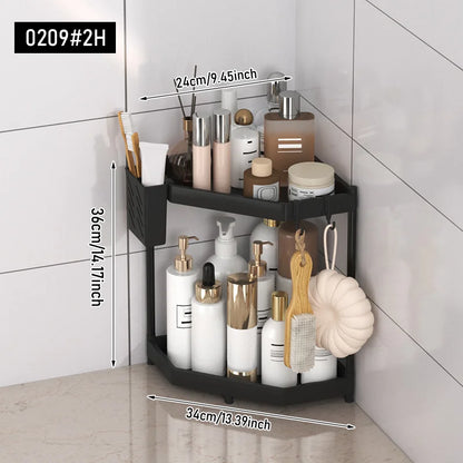 1PC Rust-Proof Corner Shower Triangle Rack 2/3 Tier Bathroom Organizer Shampoo Storage Shelf with Hooks for Bathroom Storage