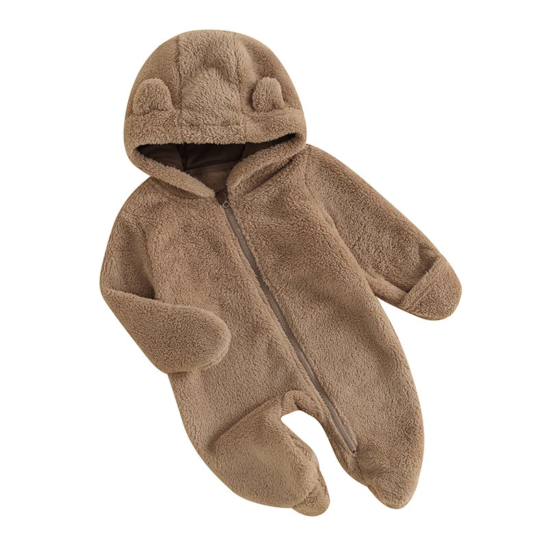 Pudcoco Infant Baby Jumpsuit Long Sleeve Hooded Zipper Closure Winter Romper Clothes for Boys Girls 0-12M