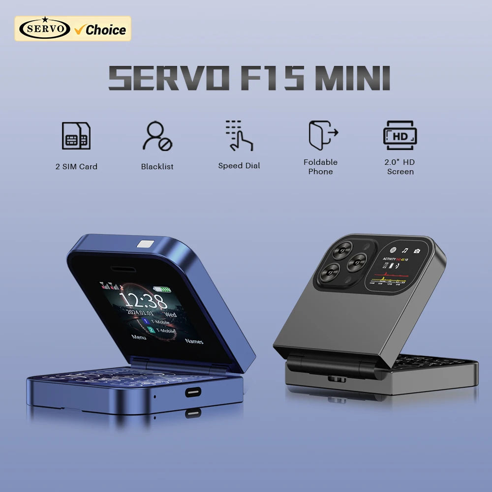 SERVO Classic Small Flip Mobile Phone 2G Dual SIM Card Blacklist Speed Dial 2.0" Screen 180° Fold Button Cellphones New Upgrade