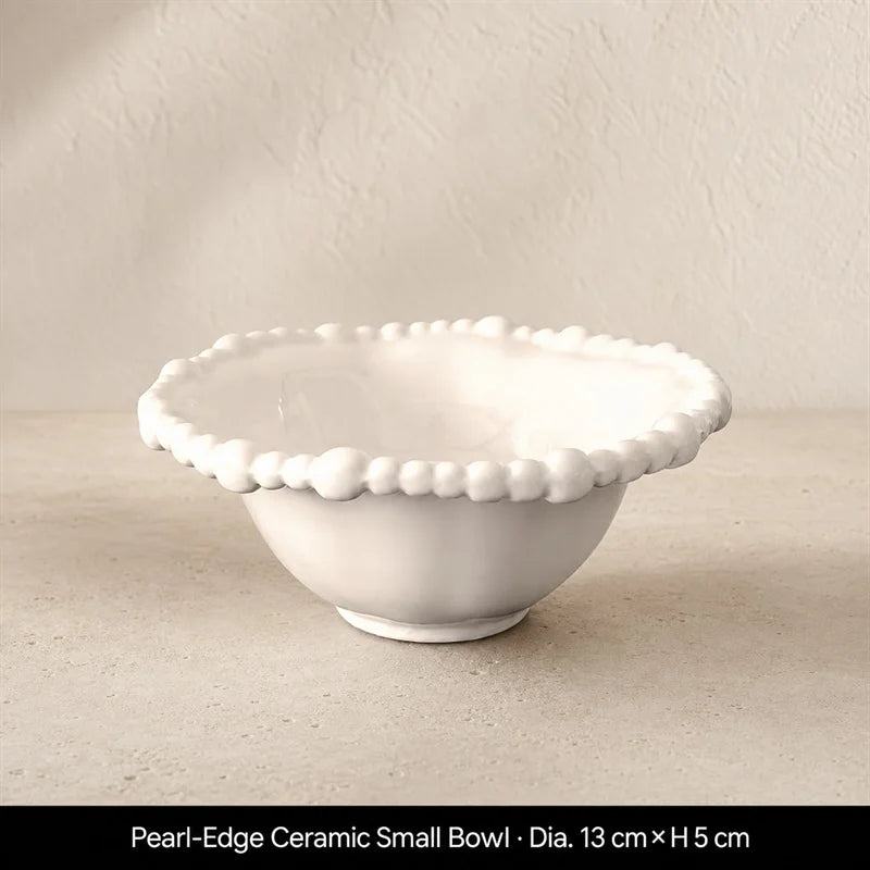 Color Value White French Pearl Edge Ceramic Dinnerware Set Elegant Steak Plate Bowl for Home Kitchen Dining