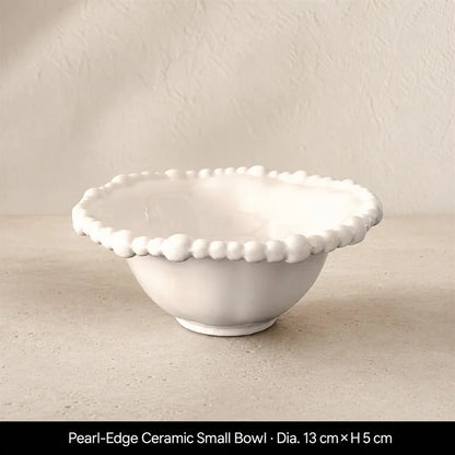 Color Value White French Pearl Edge Ceramic Dinnerware Set Elegant Steak Plate Bowl for Home Kitchen Dining