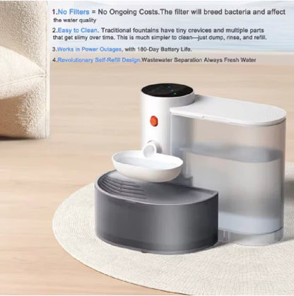 3L Smart Pet Water Fountain,Wireless Cat Water Fountain No Filter,Battery Operated Ultra Silent Cat Fountain Rechargeable