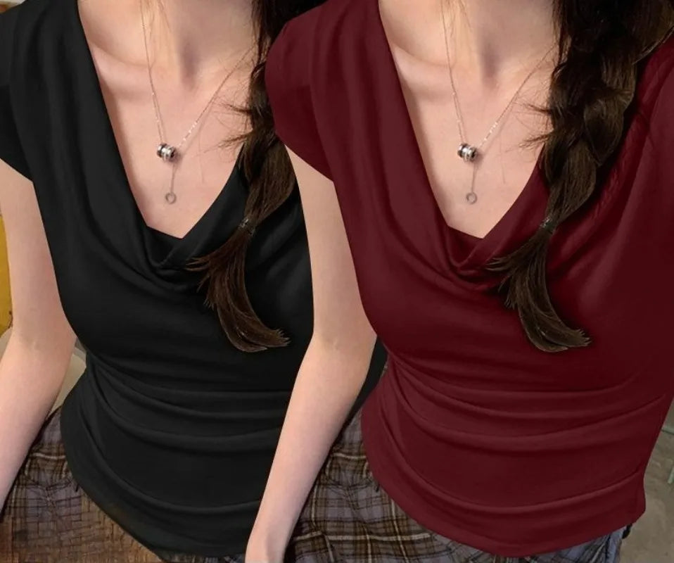 Summer Thin One Shoulder Short Sleeved T-shirt Feminine Temperament Summer Irregular Slim Fit Spicy Top Women Clothing
