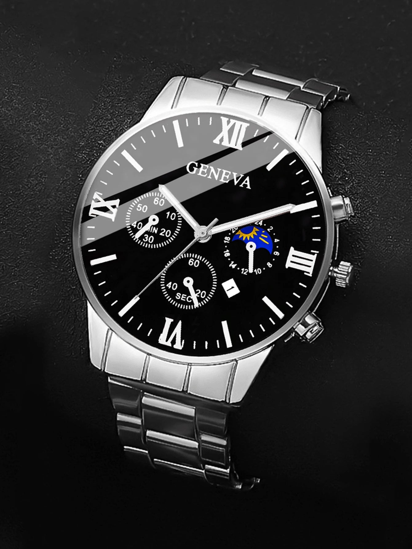 Men's Trendy Quartz Watch Set with Bracelet Necklace Ring Calendar Function Birthday Gift Not including Box