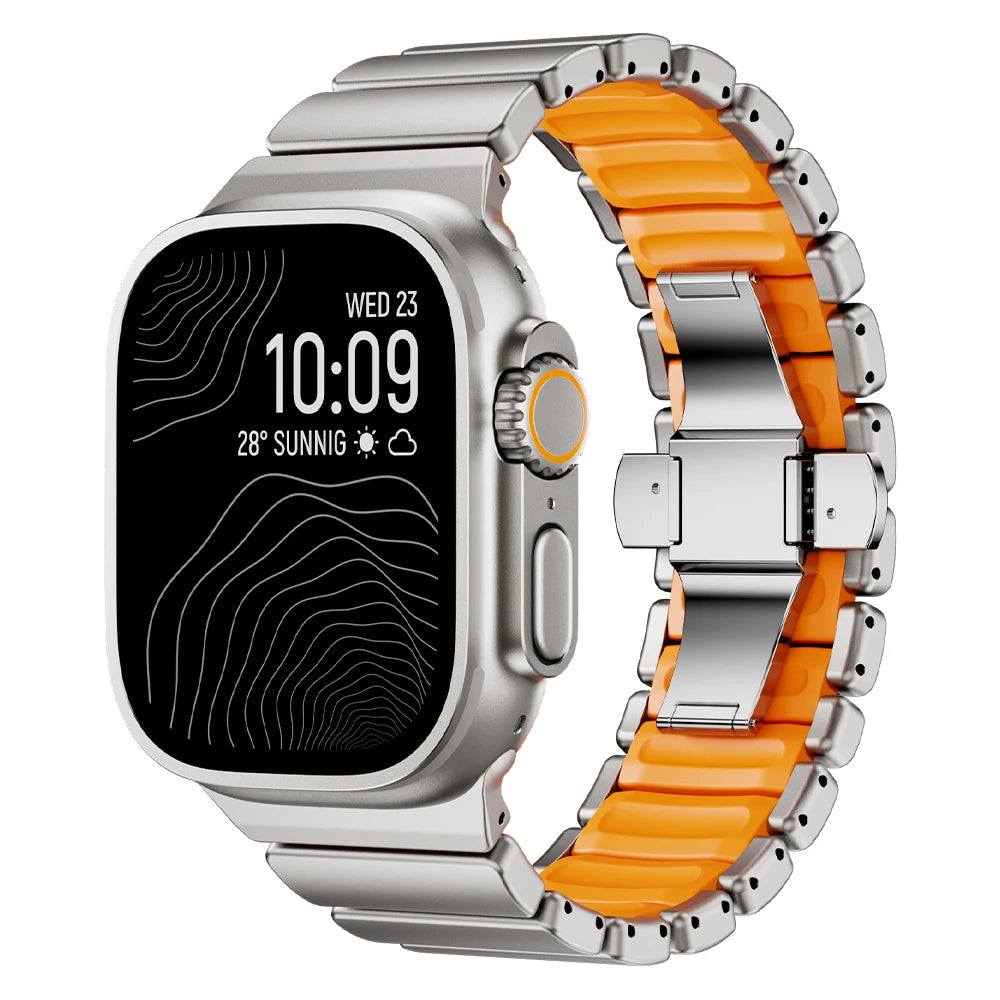 Titanium Fluororubber Strap for Apple Watch Ultra 4 3 2 49mm Series 12 11 10 46mm Magnetic Band for Iwatch 9 8 7 45mm 6 SE3 44mm