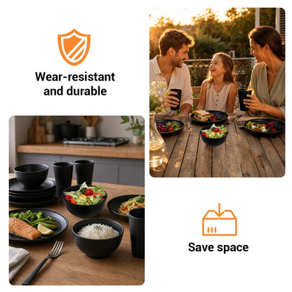 32Pcs Plastic Dinnerware Set Unbreakable Plates Bowls Cups Set  Grain Bowl Microwave Dishwasher Safe Family Camping Tableware